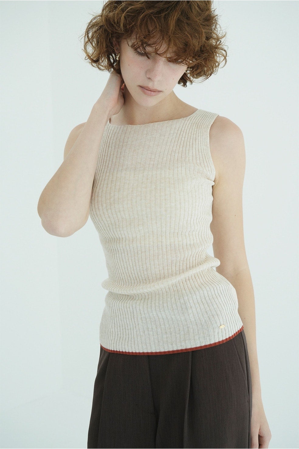 W FACE CONTRAST HEM RIB KNIT TANK TOPS