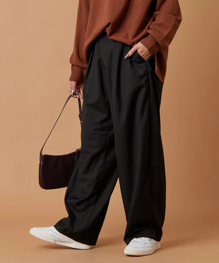Wide Silhouette Barrel Leg Slacks Pants