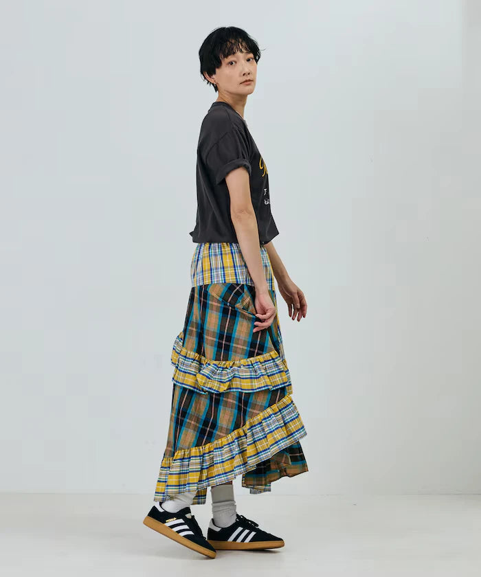 Check x Check Asymmetrical Frill Skirt