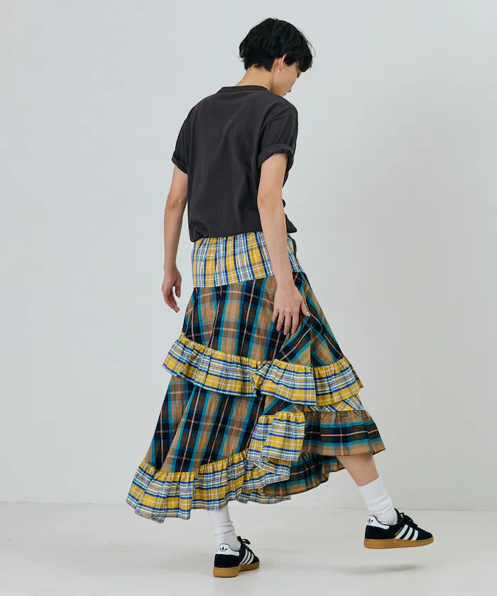 Check x Check Asymmetrical Frill Skirt