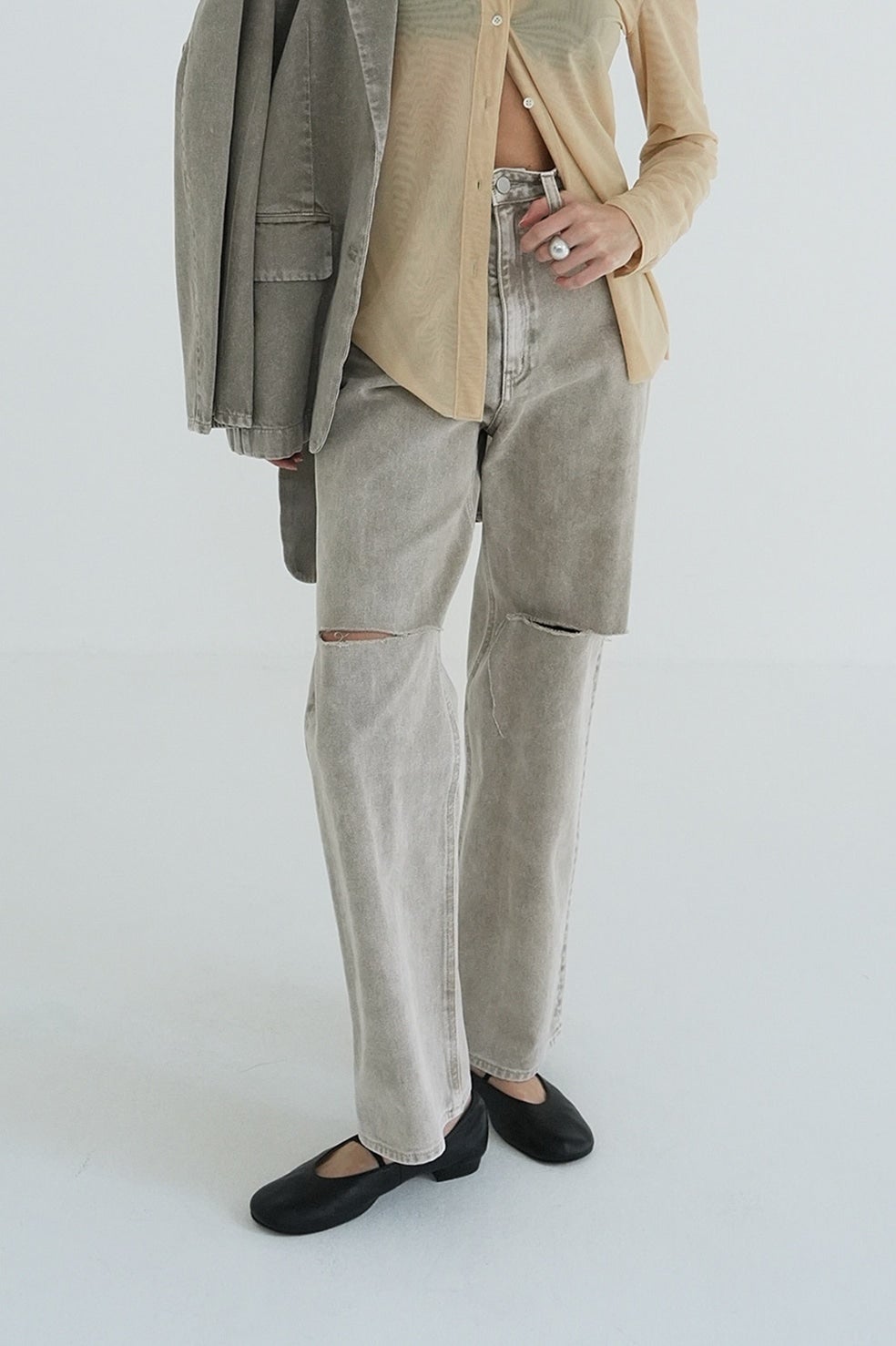 SLASH CUT DENIM PANTS