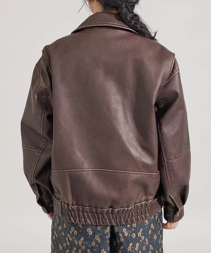 Vintage-Like Leather Double Riders Jacket