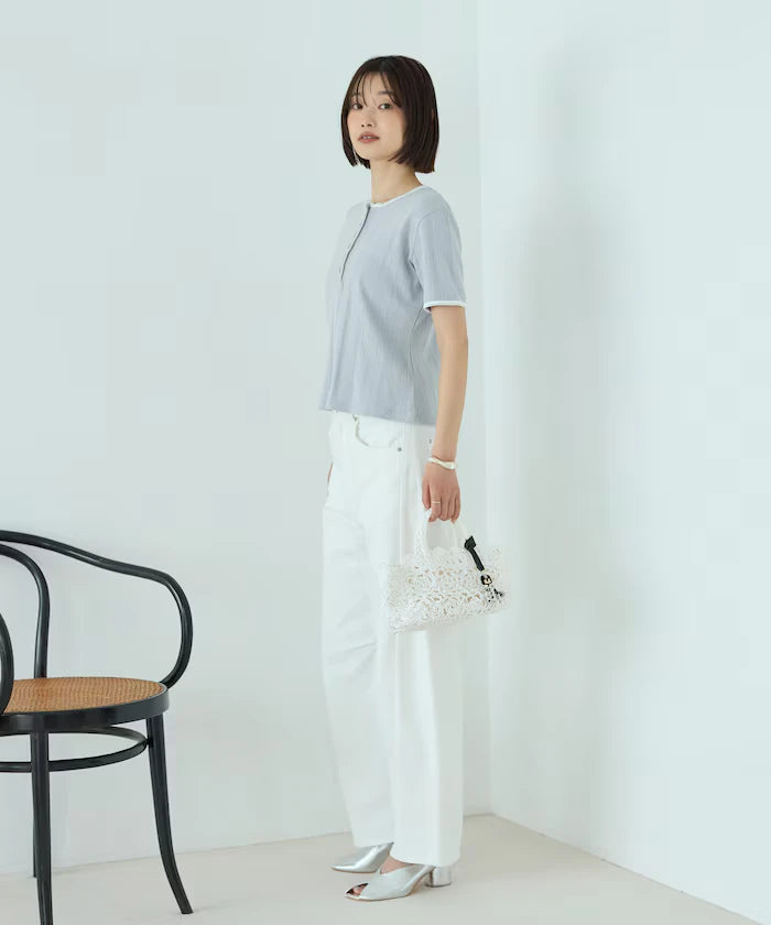 Henry Neck Knitted Lace T-Shirt