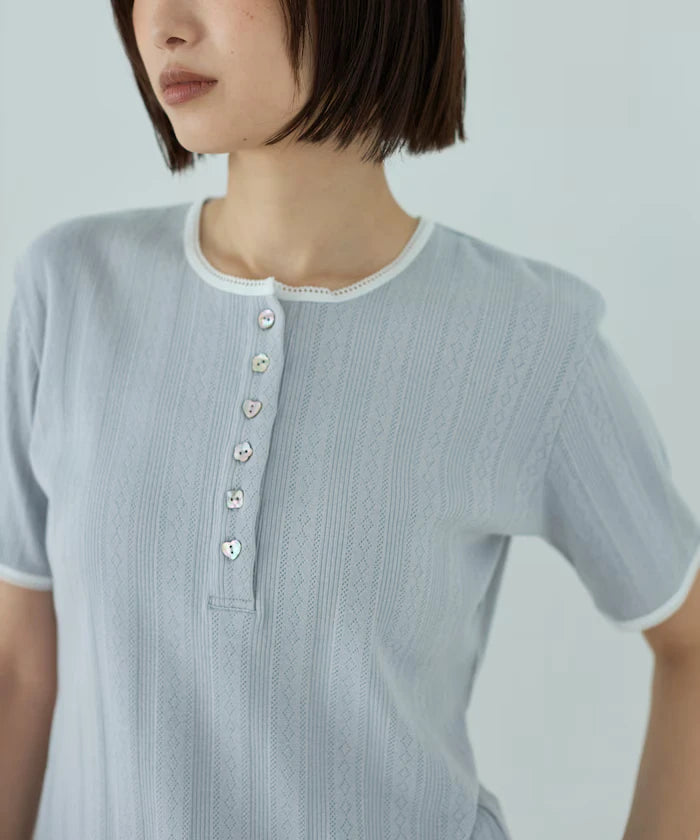 Henry Neck Knitted Lace T-Shirt
