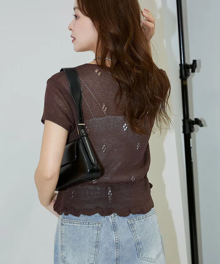 Linen Touch Eyelet Knit Cardigan Limited Edition