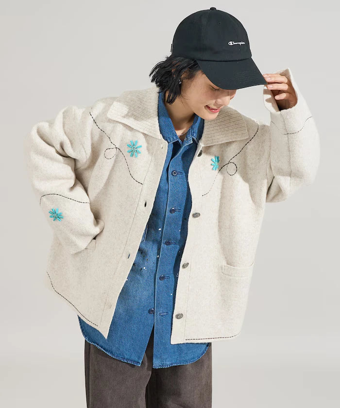 Western-Style Beaded Knit Cardigan