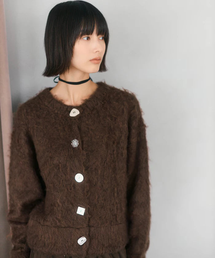Variation Button Shaggy Knit Cardigan