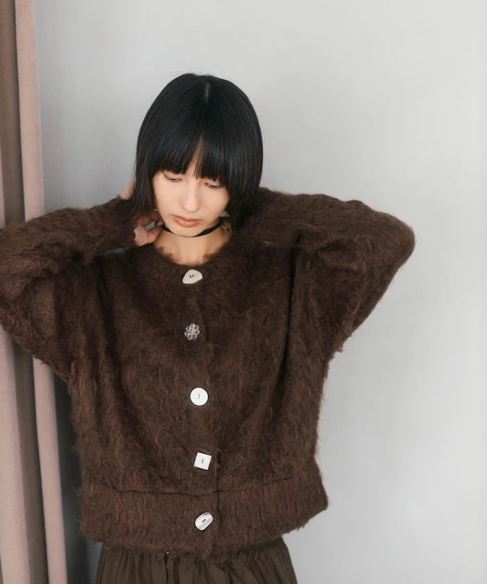 Variation Button Shaggy Knit Cardigan