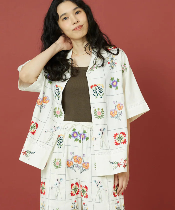 Patchwork Flower Embroidery Shirt