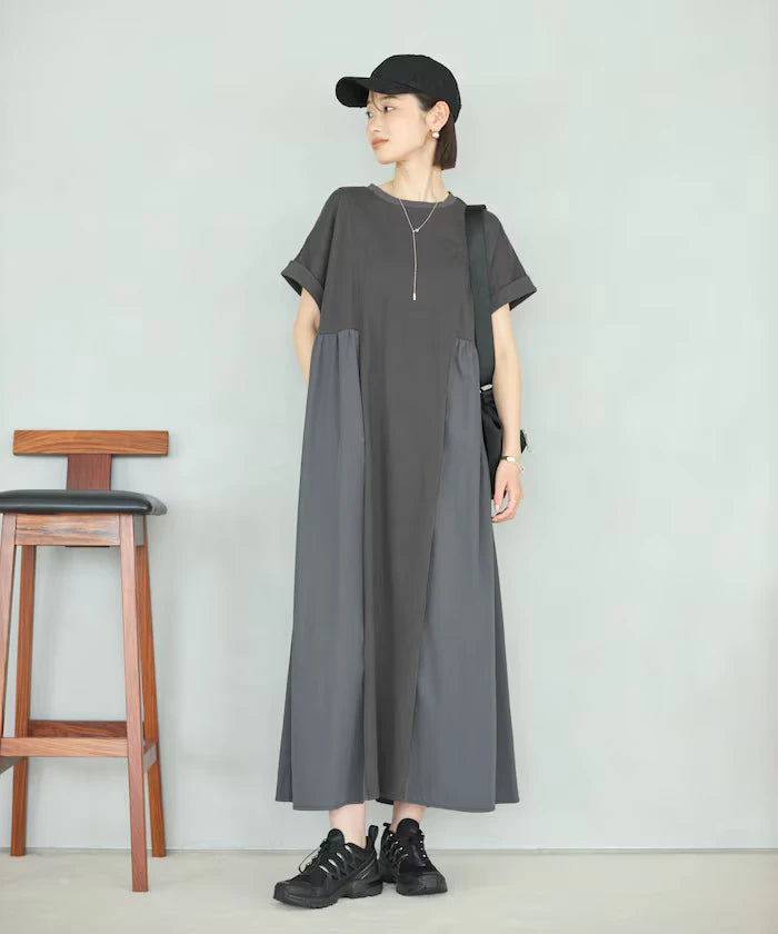 Organic Cotton Mixed Material Docking Gather Dress