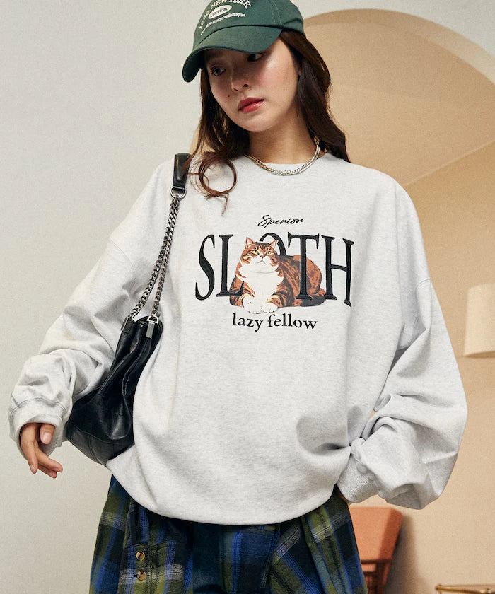 SLOTH Cat Fleece Lined Sweatshirt Limited Edition