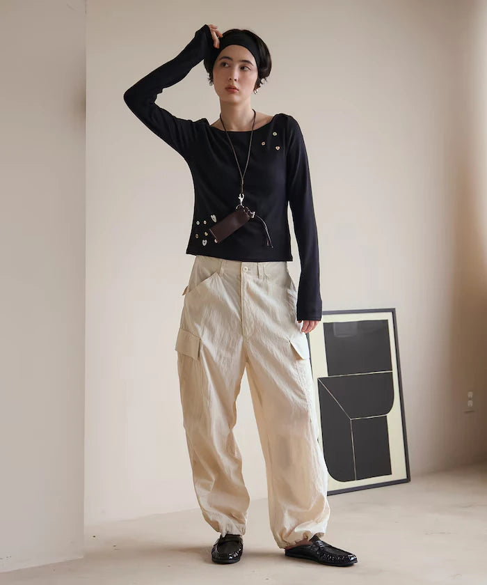 Many Button Cotton Modal Long Sleeve T-Shirt