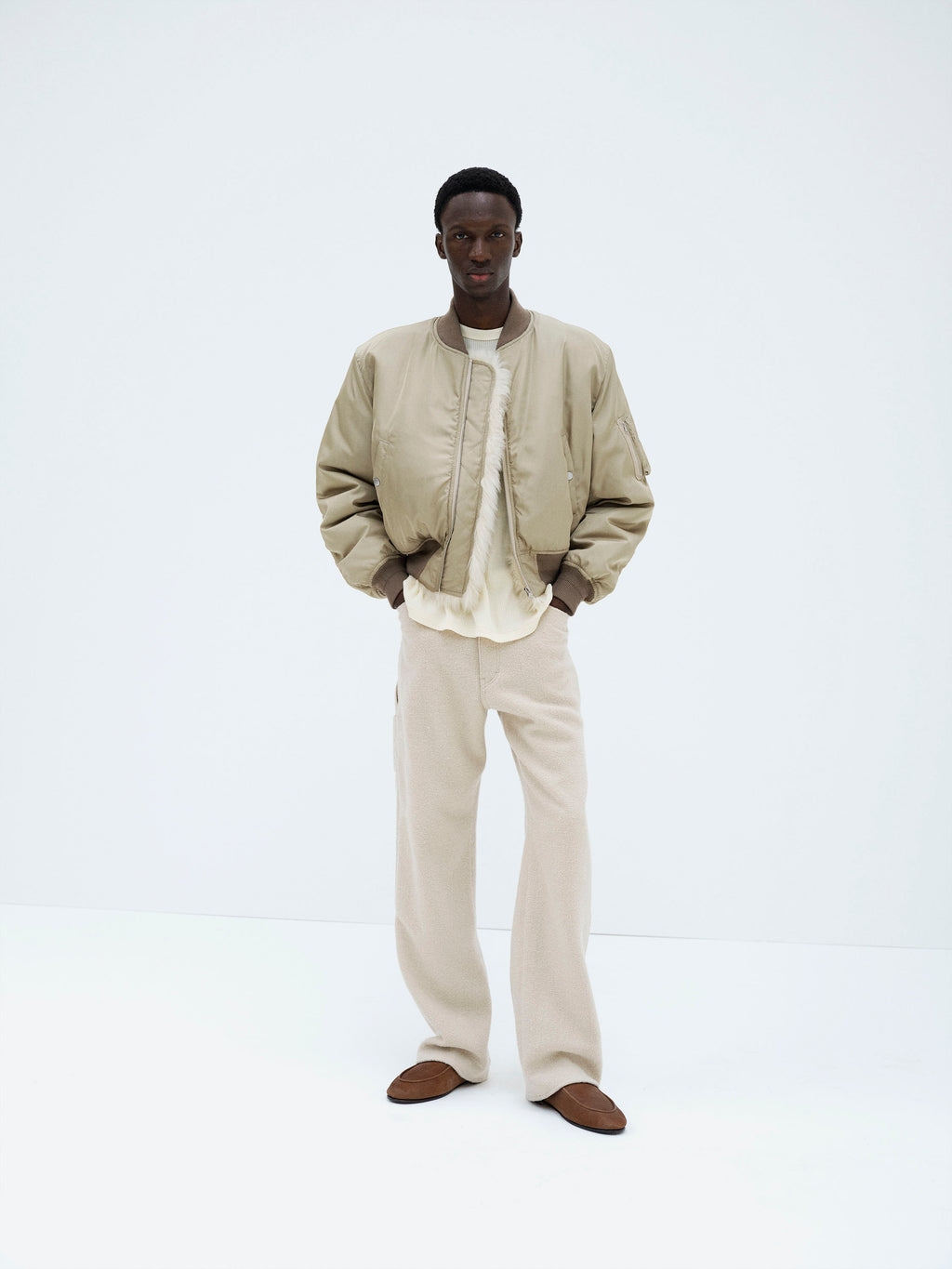 SILK TWILL FLIGHT BLOUSON / MERINO MOUTON LINING