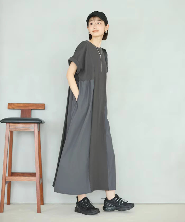 Organic Cotton Mixed Material Docking Gather Dress
