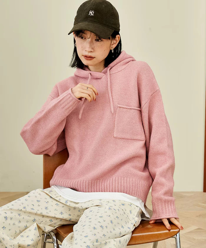 Knit hoodie with pockets