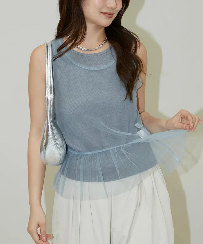 <Set Item> Tulle Layered Tank Top Limited Edition
