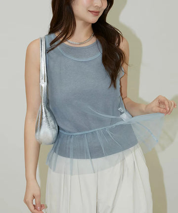 <Set Item> Tulle Layered Tank Top Limited Edition
