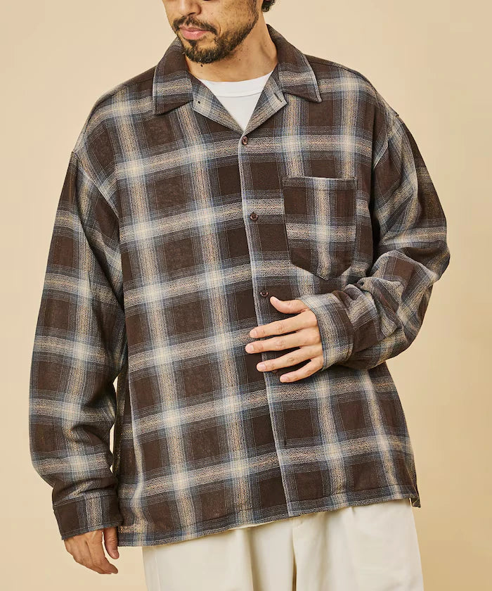 Relaxed Fit Sheer Ombre Check Open Collar Shirt