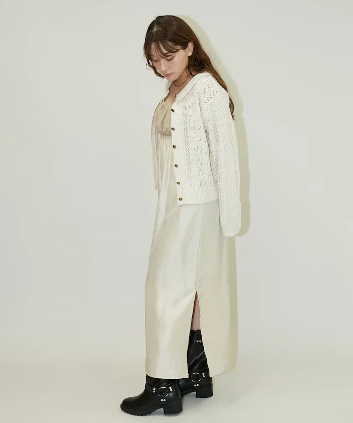 Mixed Material Shirring Satin Dress Limited Release