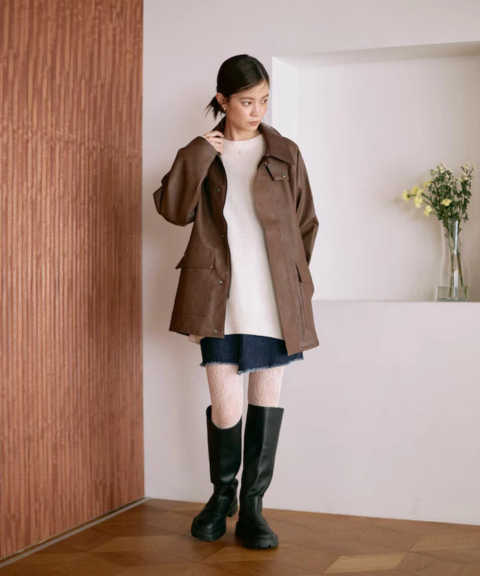 Oversized leatherette blouson / Mixed material switching