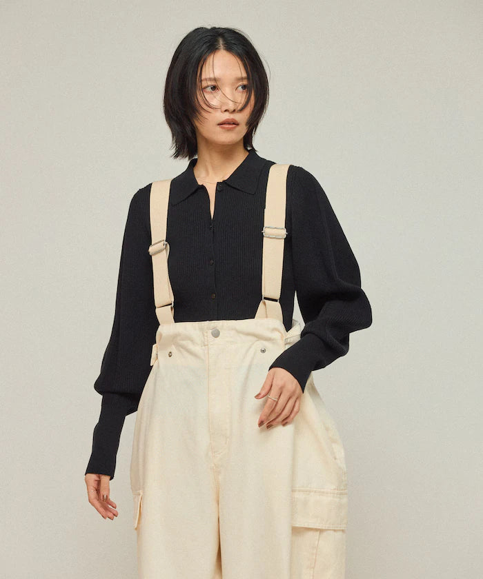 Functional material silk blend knit polo volume sleeve knit cardigan / anti-pill / machine washable