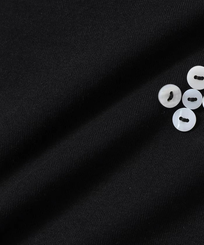 Shell Button Flower Motif Cotton Modal T-Shirt