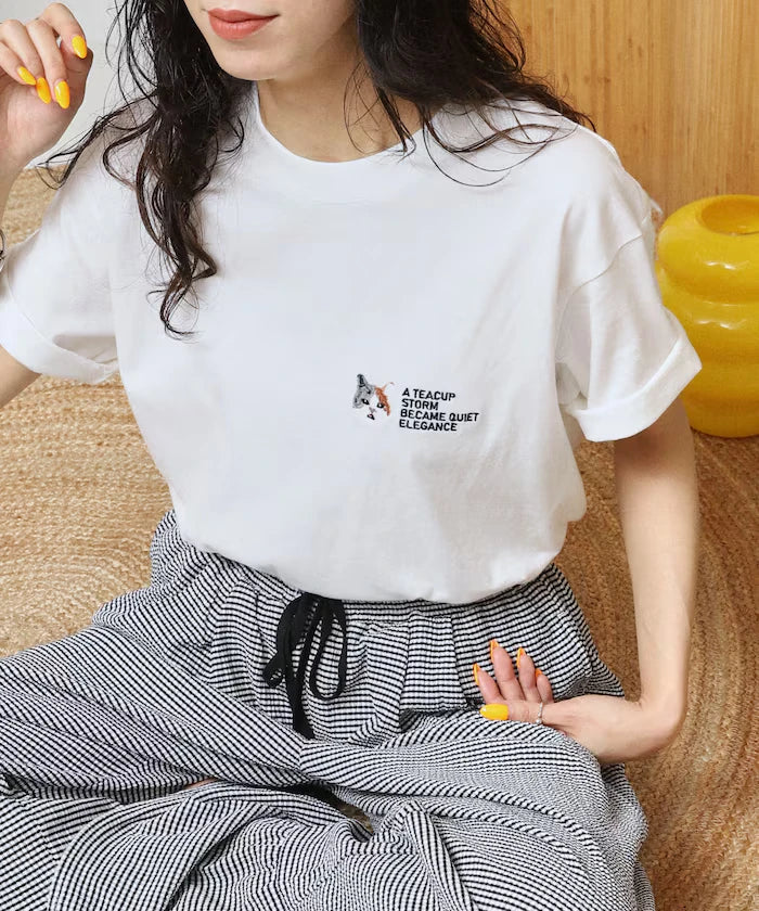 Organic Cotton One Point Animal Embroidery T-Shirt