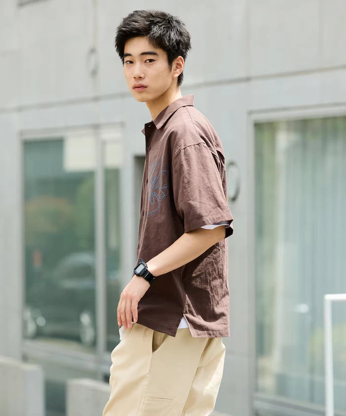 Relaxed Fit Floral Embroidered Short Sleeve Open Collar Shirt [Limited Edition]