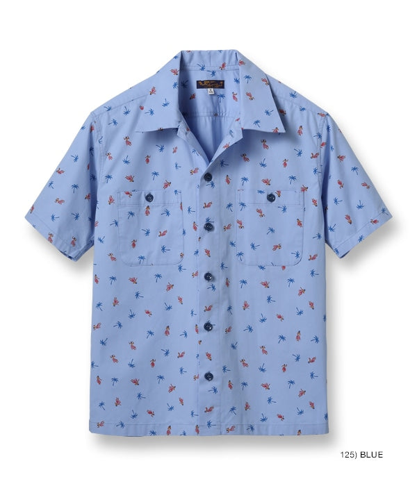 COTTON TWILL REGULAR COLLAR SHIRT “HULA & PALM TREE”