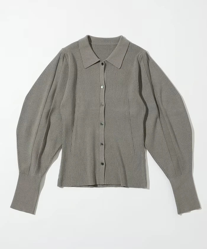Functional material silk blend knit polo volume sleeve knit cardigan / anti-pill / machine washable