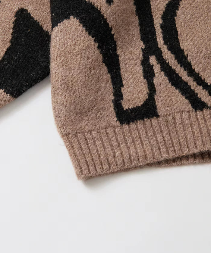 All-over Pattern Double Jacquard Knit Crew Neck Pullover / Relaxed Fit