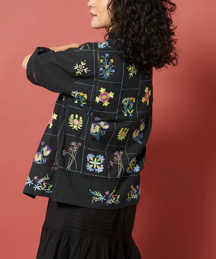 Patchwork Flower Embroidery Shirt