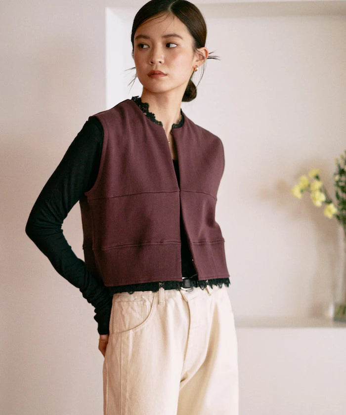Organic Cotton Lace Sweat Vest / Lined Sweat
