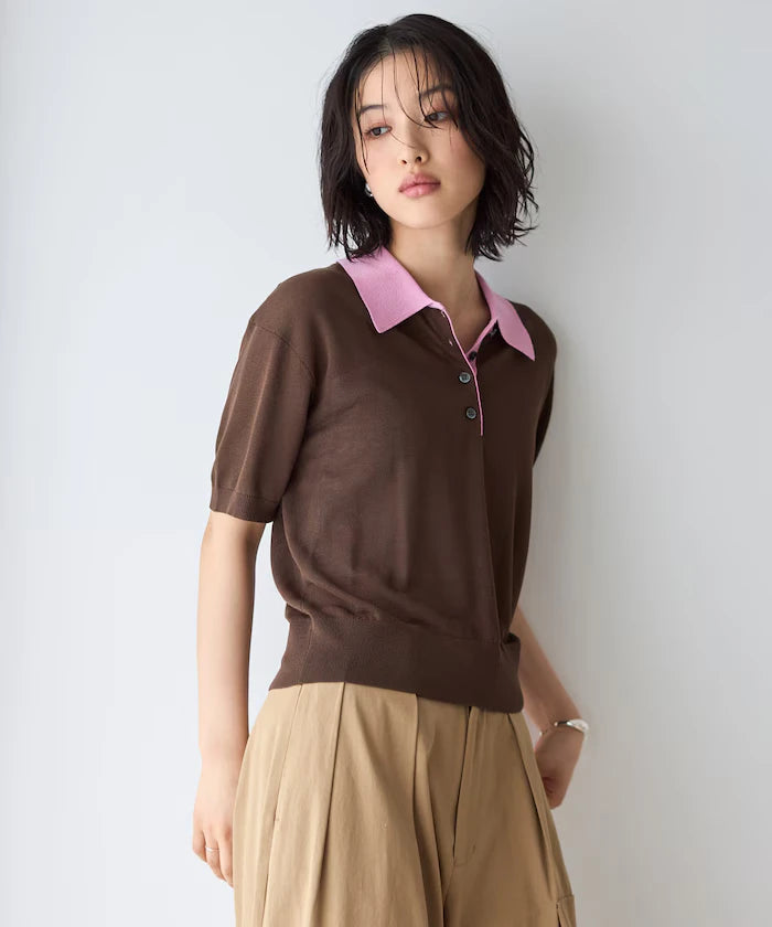 Relaxed Fit Color Design Polo Knit / Bicolor / Multi Stripe