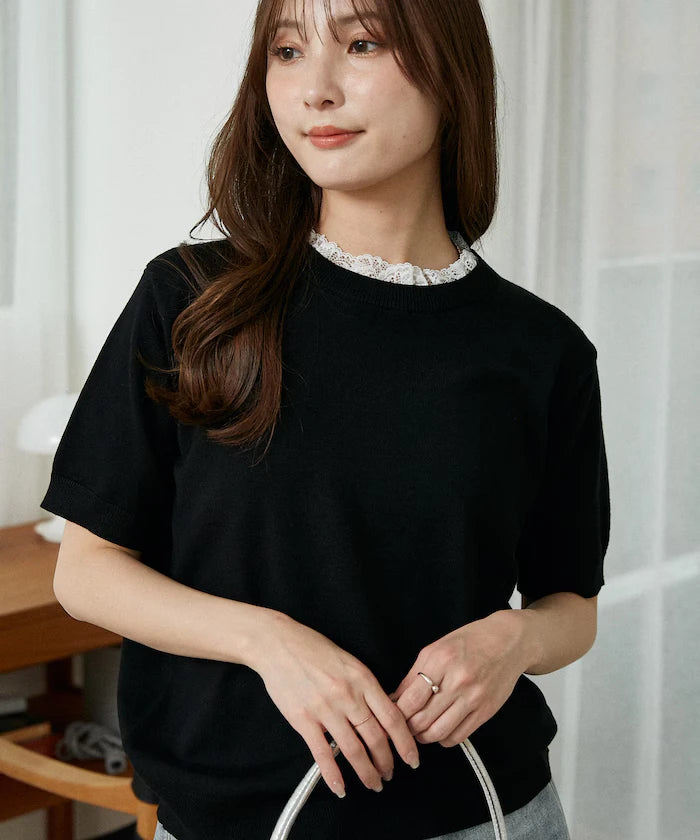 Lace Docking Short Sleeve Knit Top Limited Edition