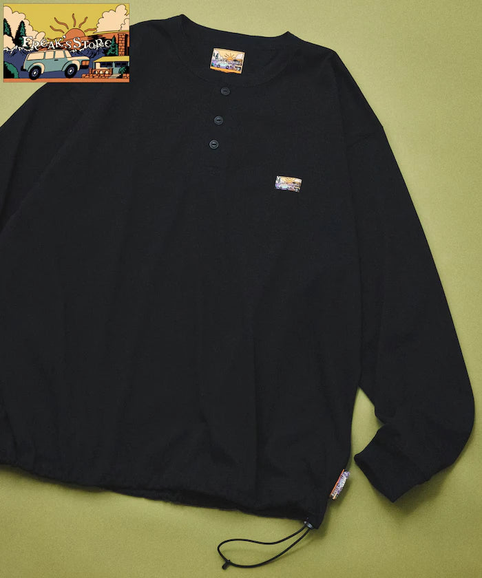 FREAK'S STORE for BEACH & FES Relax Fit One Point Logo Spindle Henley Neck Long Sleeve T-Shirt