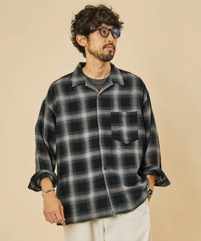 Relaxed Fit Sheer Ombre Check Open Collar Shirt