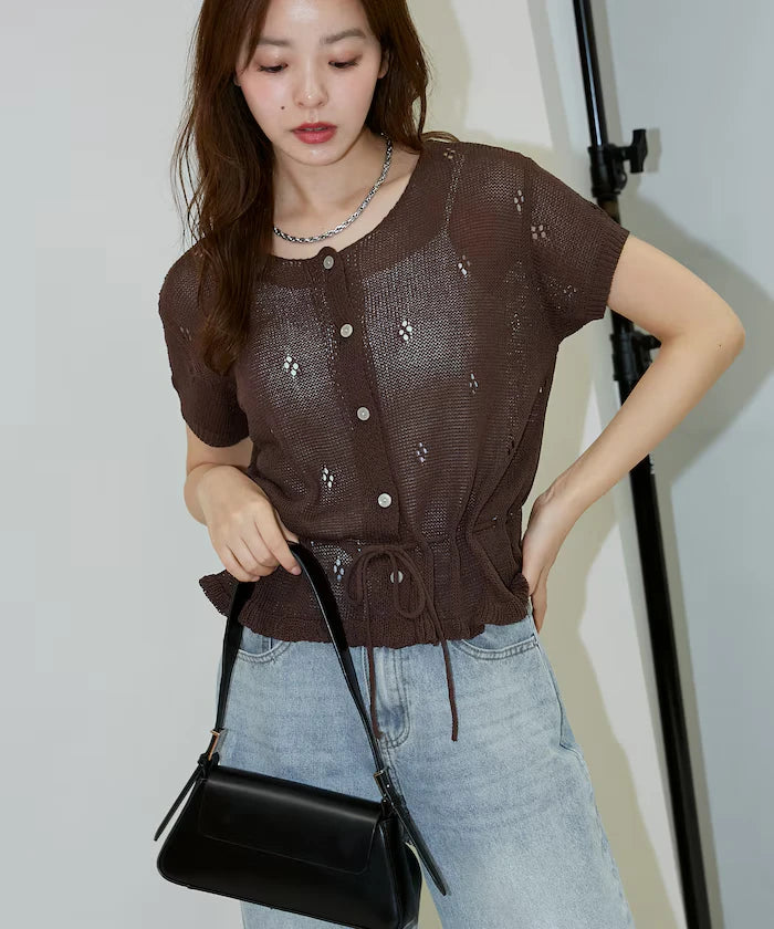 Linen Touch Eyelet Knit Cardigan Limited Edition