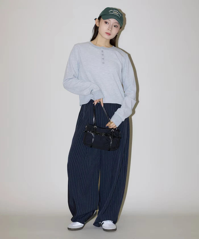 Mini Waffle Henley Neck Cropped Long Sleeve T Limited Edition