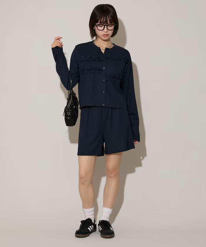 Frill Design Cardigan Short Pants Set Up Limited Release