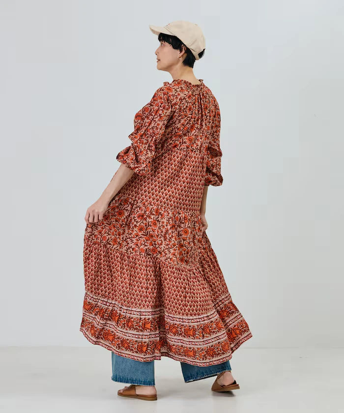 India Flower Print 4-Tiered Dress