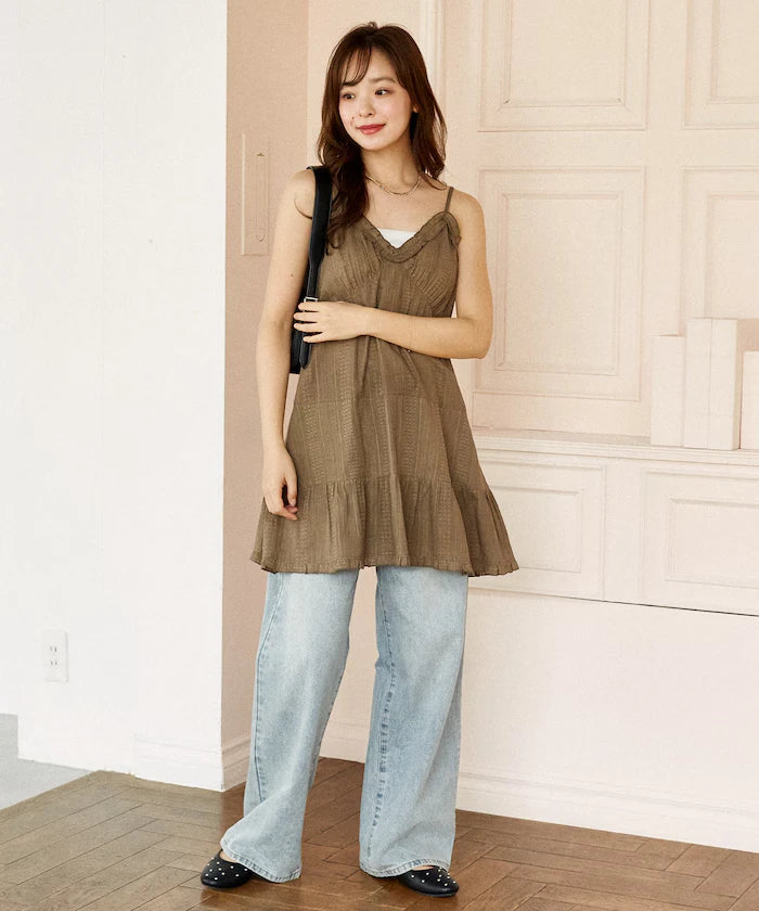 India Cotton Ruffle Tiered Camisole Mini Dress Limited Edition