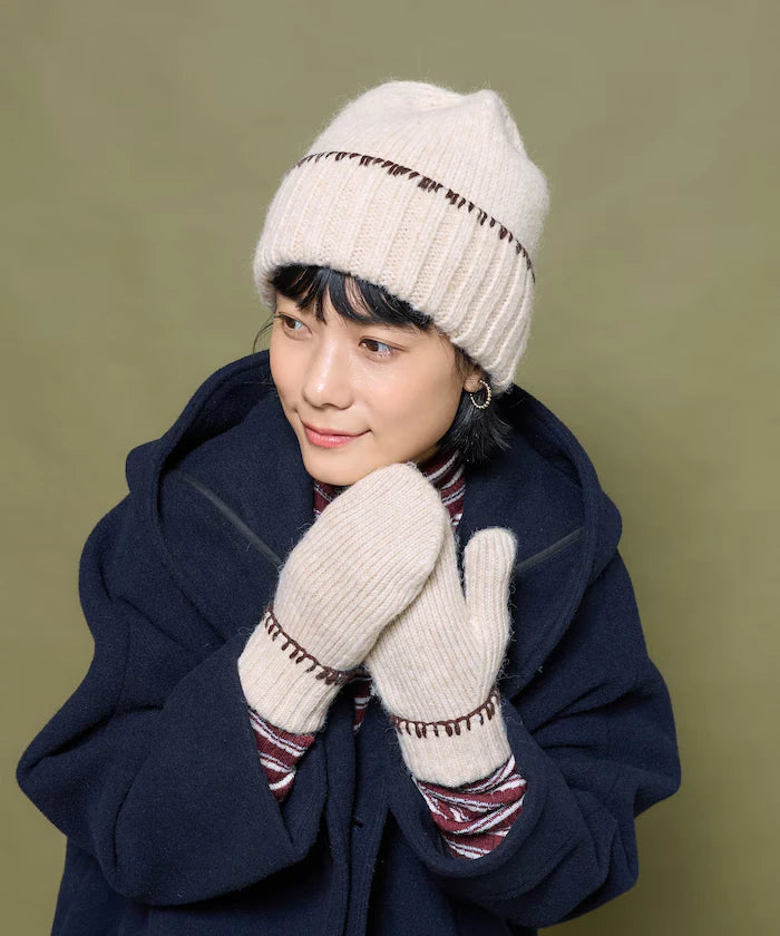 Color Block Blanket Stitch Knit Cap