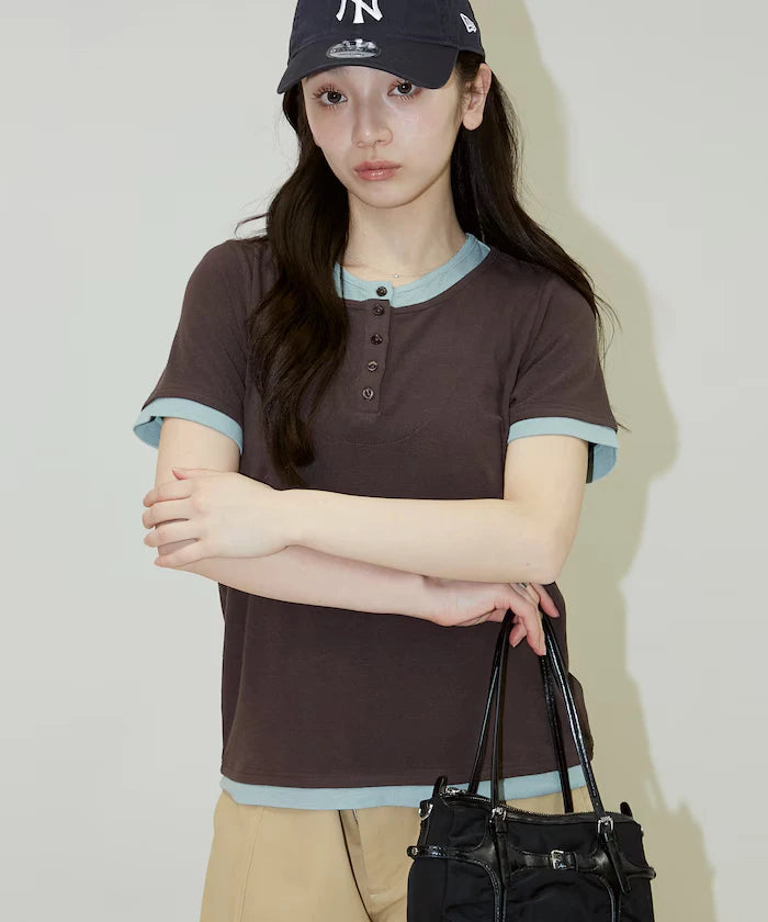 Layered-style Henley Neck T-shirt Limited Edition