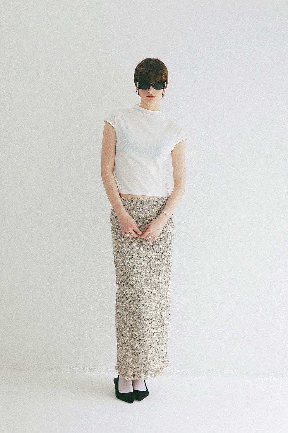 MIX MESH GATHER SKIRT