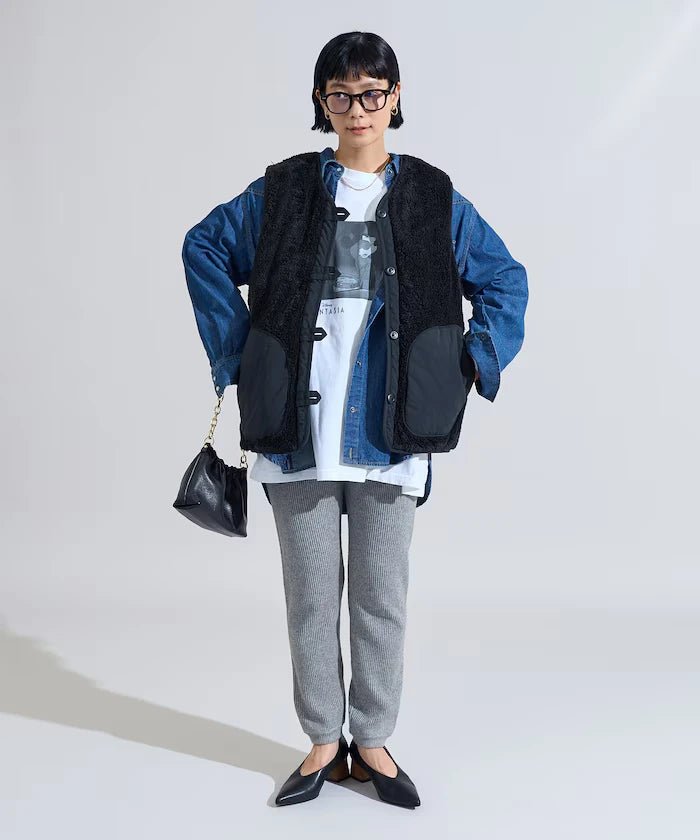Cotton Nylon Twill Reversible Boa Vest