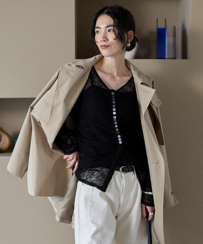 Many Button Lace Shirring Cardigan