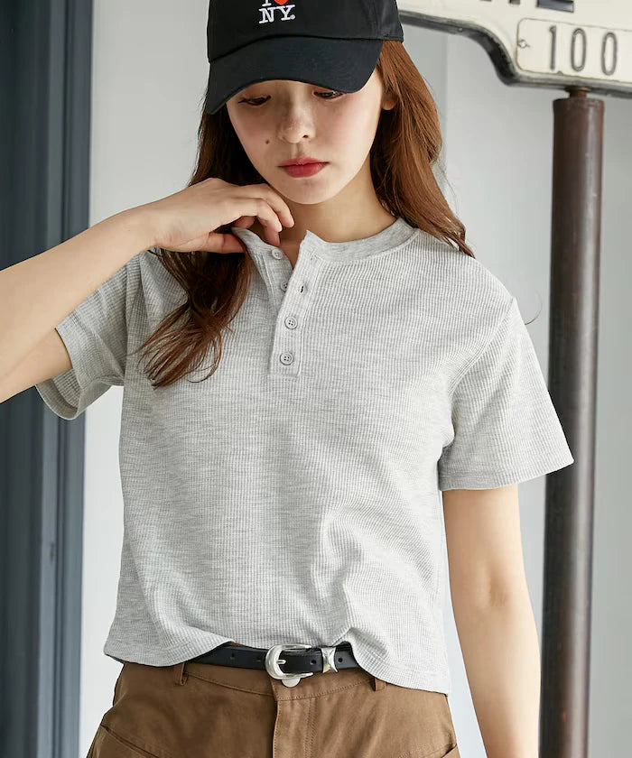Light Waffle Henley Neck T-Shirt Limited Edition