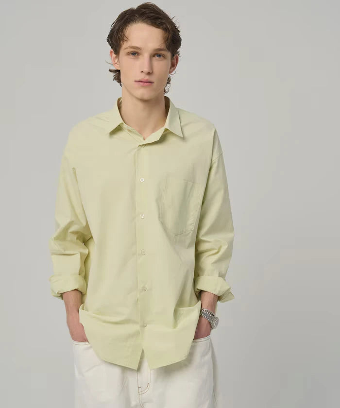 Nuance Color Oversized Regular Collar Long Sleeve Shirt