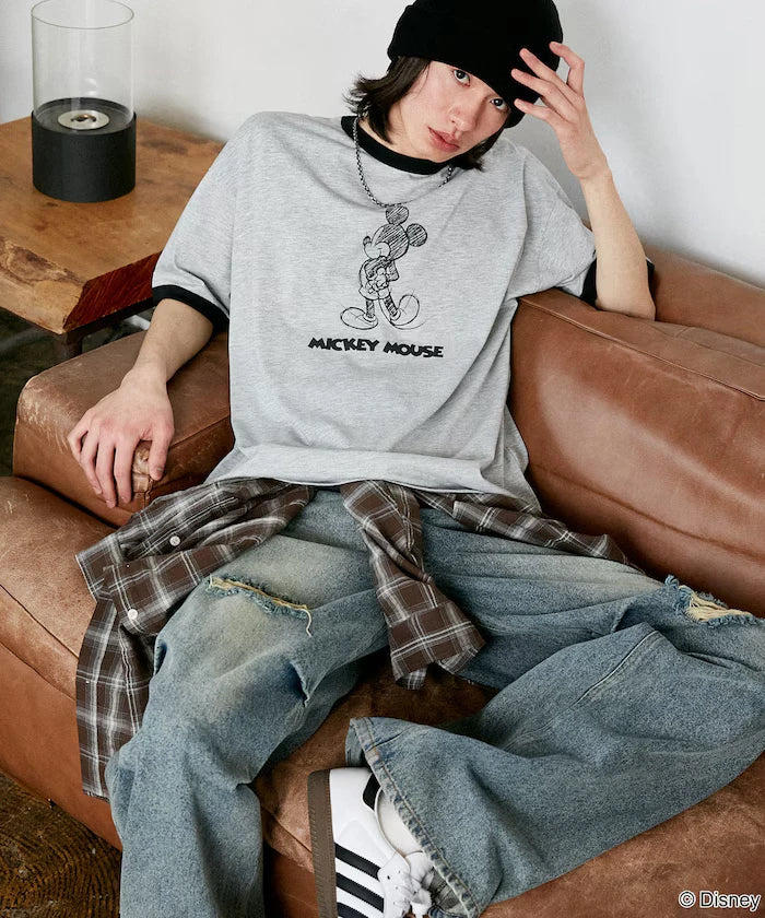 <Functional Material>Mickey Mouse/Sketch Ringer T-Shirt Limited Edition